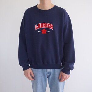 VTG '90S Russell Athletic Navy Red Laurier University Cotton Crewneck Sweater M